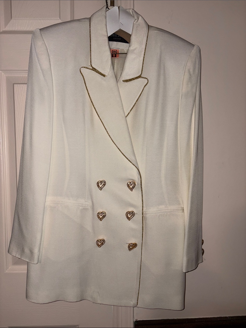 Women's Double-Breasted Cream Blazer and Skirt (2-piece suit) with Gold Trim